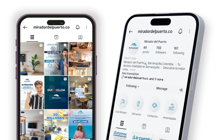 Estrategia digital para proyecto inmobiliario en Puerto Colombia con diseño visual y look and feel en Instagram de Mirador del Puerto
